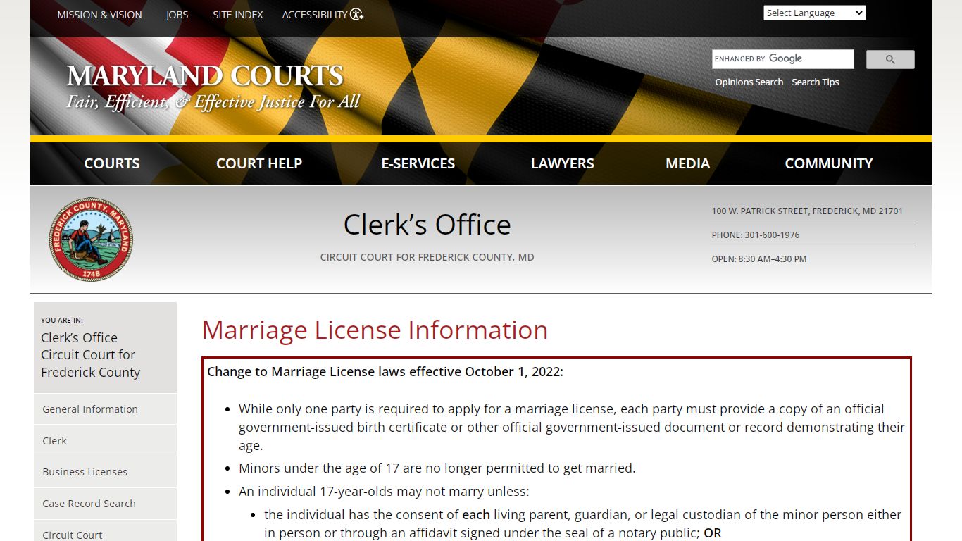 Marriage License Information | Maryland Courts