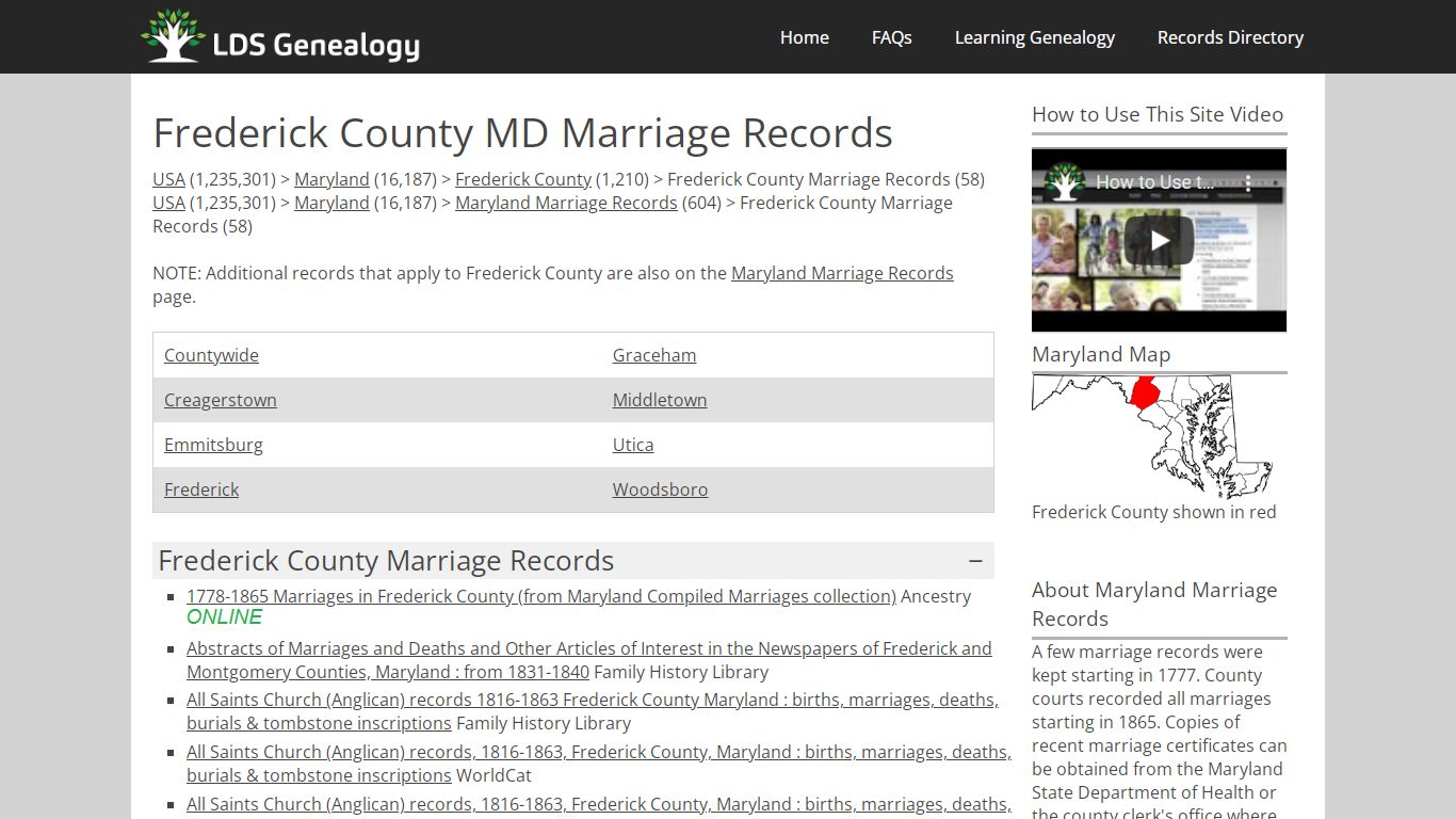 Frederick County MD Marriage Records - ldsgenealogy.com