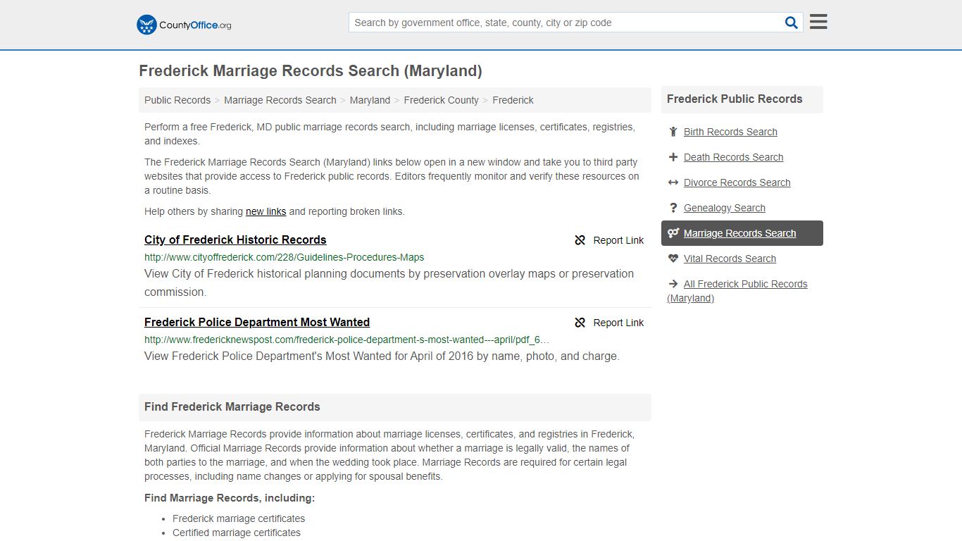 Marriage Records Search - Frederick, MD (Marriage Licenses & Certificates)